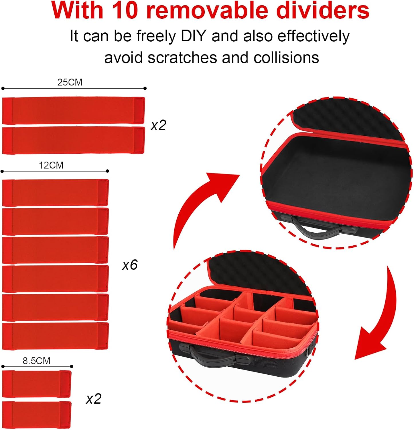 Detalle de Powarobor Battery Storage Case, Red Size L, with 10 Adjustable Dividers