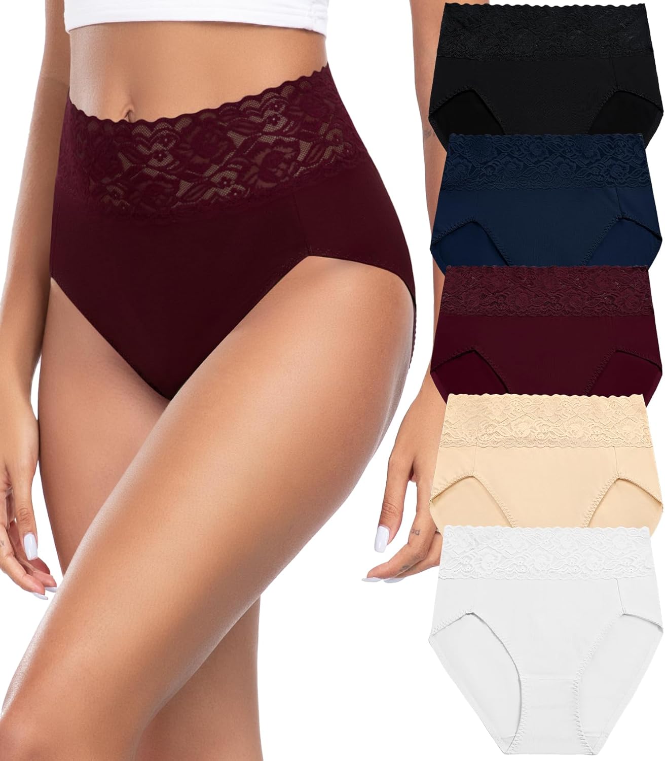 Thumbnail 6 de Wealurre Damen-Unterhosen High Waist im 5er-Pack aus Baumwolle mit Spitze