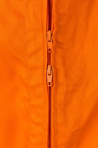 Detalle de Mono Velilla 214 modelo italiano en naranja (talla 60): con cierre doble cursor y 5 bolsillos