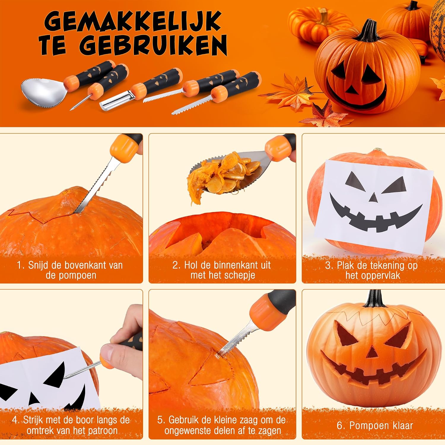 Thumbnail 3 de HAUSHOF HH24028 pompoensnijset, 5-delig met opbergtas en patroon