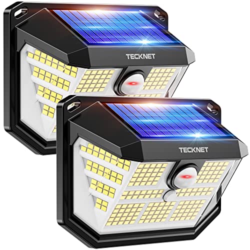 Detalle de TECKNET Luz Solar Exterior con 231 LED, iluminación de 300° y sensor de movimiento (2 unidades) para jardín y patio