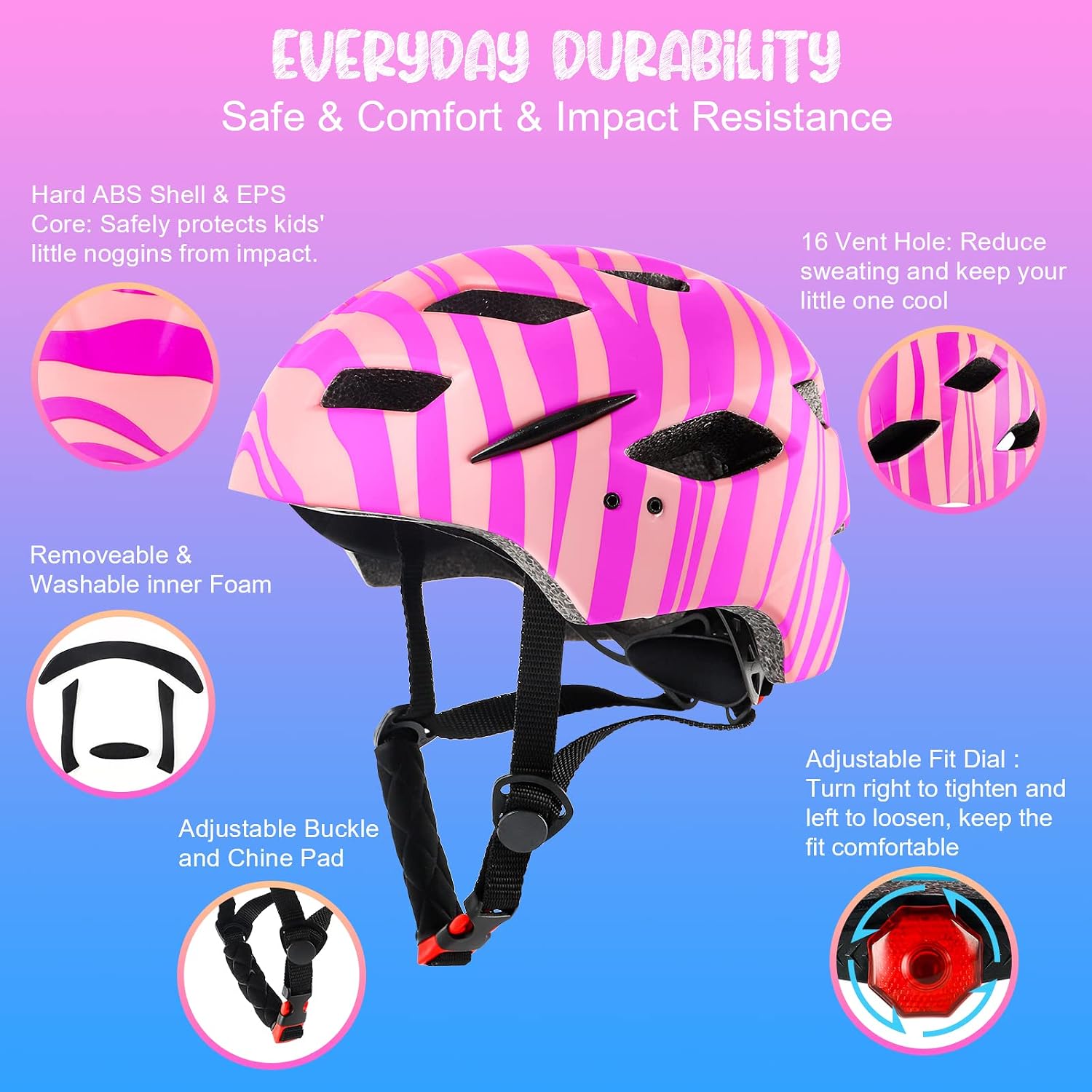 Thumbnail 2 de RaMokey Kids Helmet (50–56cm) with Rear Taillight, Adjustable Dial & Removable Visor