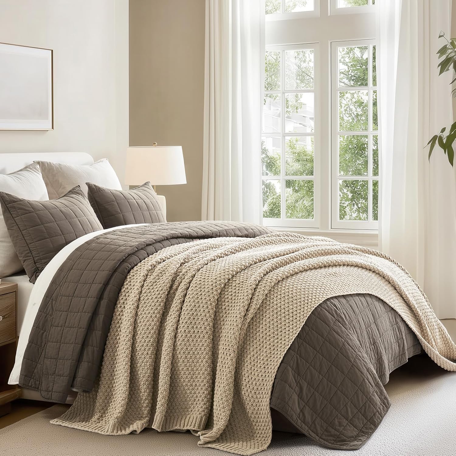 Thumbnail 4 de EVERGRACEHOME Chunky Chenille Knit Throw Blanket (90" x 90") – Sand Dune