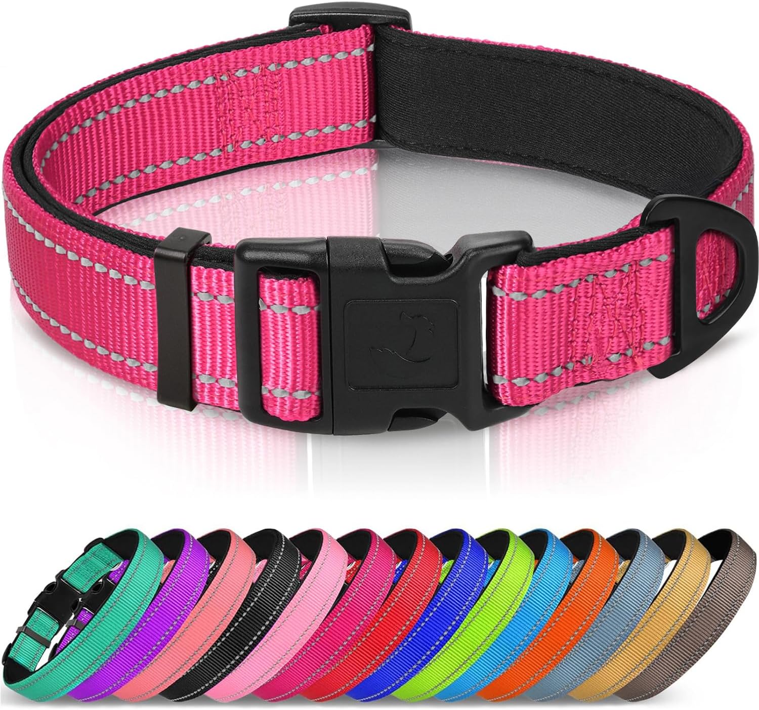 Joytale Reflective Dog Collar: XL Hotpink with Soft Neoprene Padding and Metal D-Ring