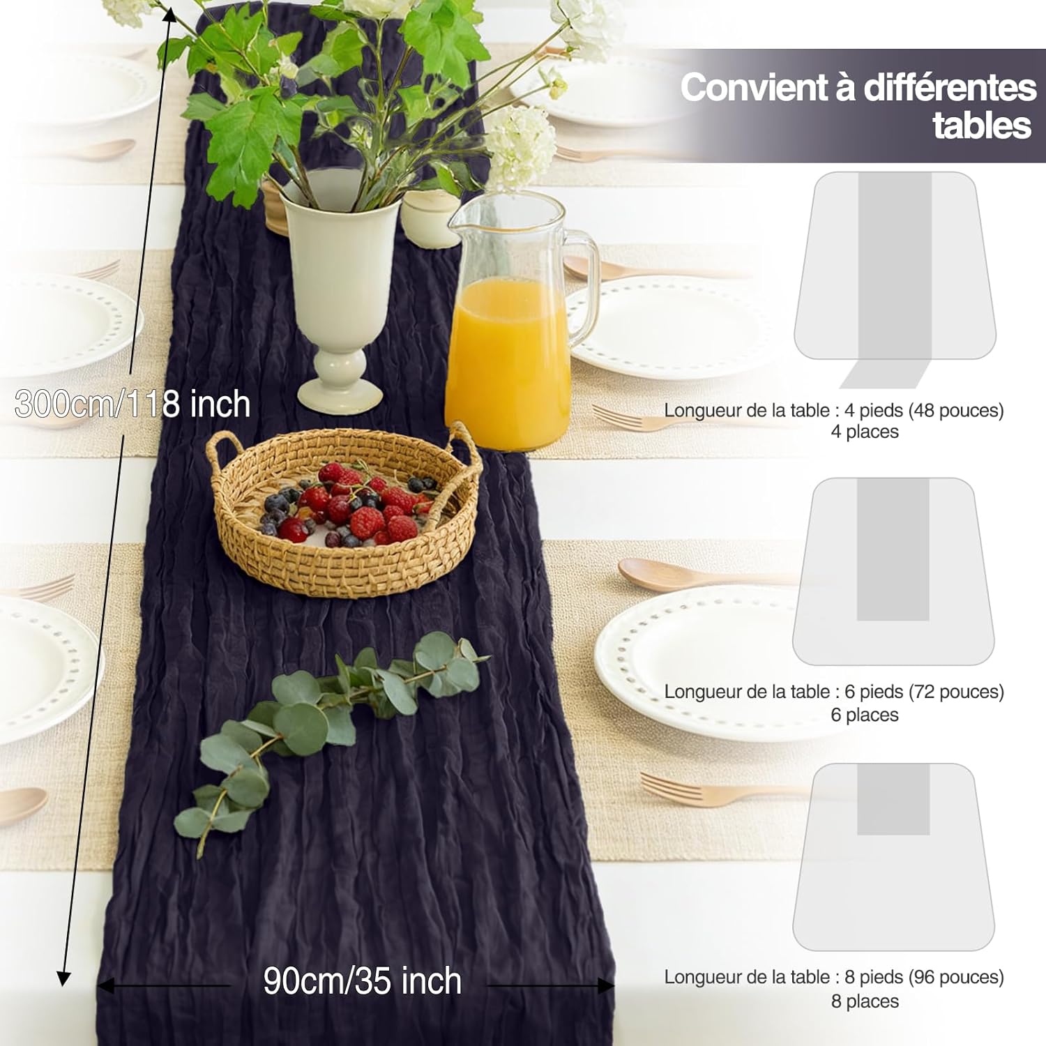 Thumbnail 3 de Foatcox Chemin de Table Aubergine 300 x 90 cm