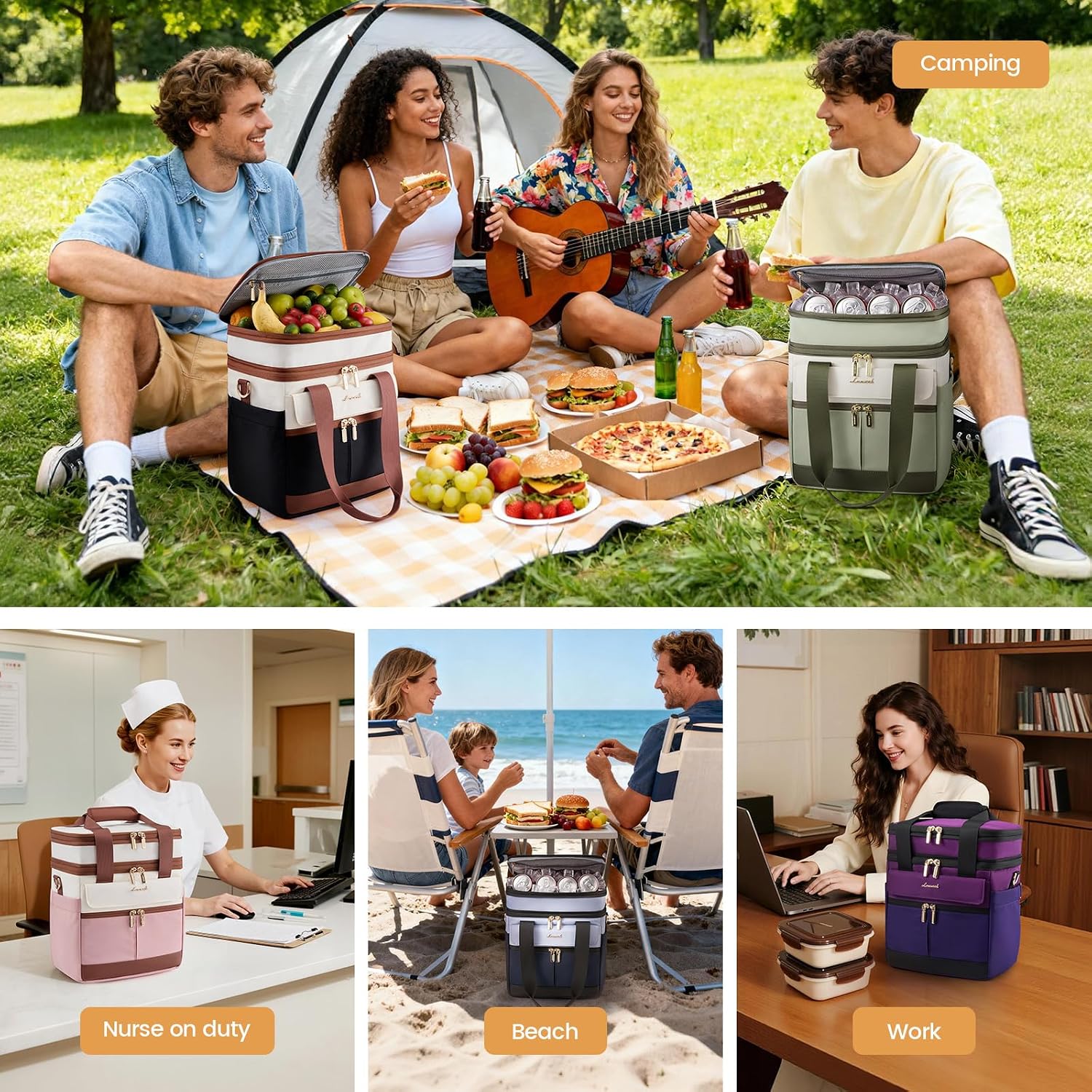 Thumbnail 5 de LOVEVOOK Insulated Lunch Bag: Expandable Double Deck for Adults with Large Cup Holder