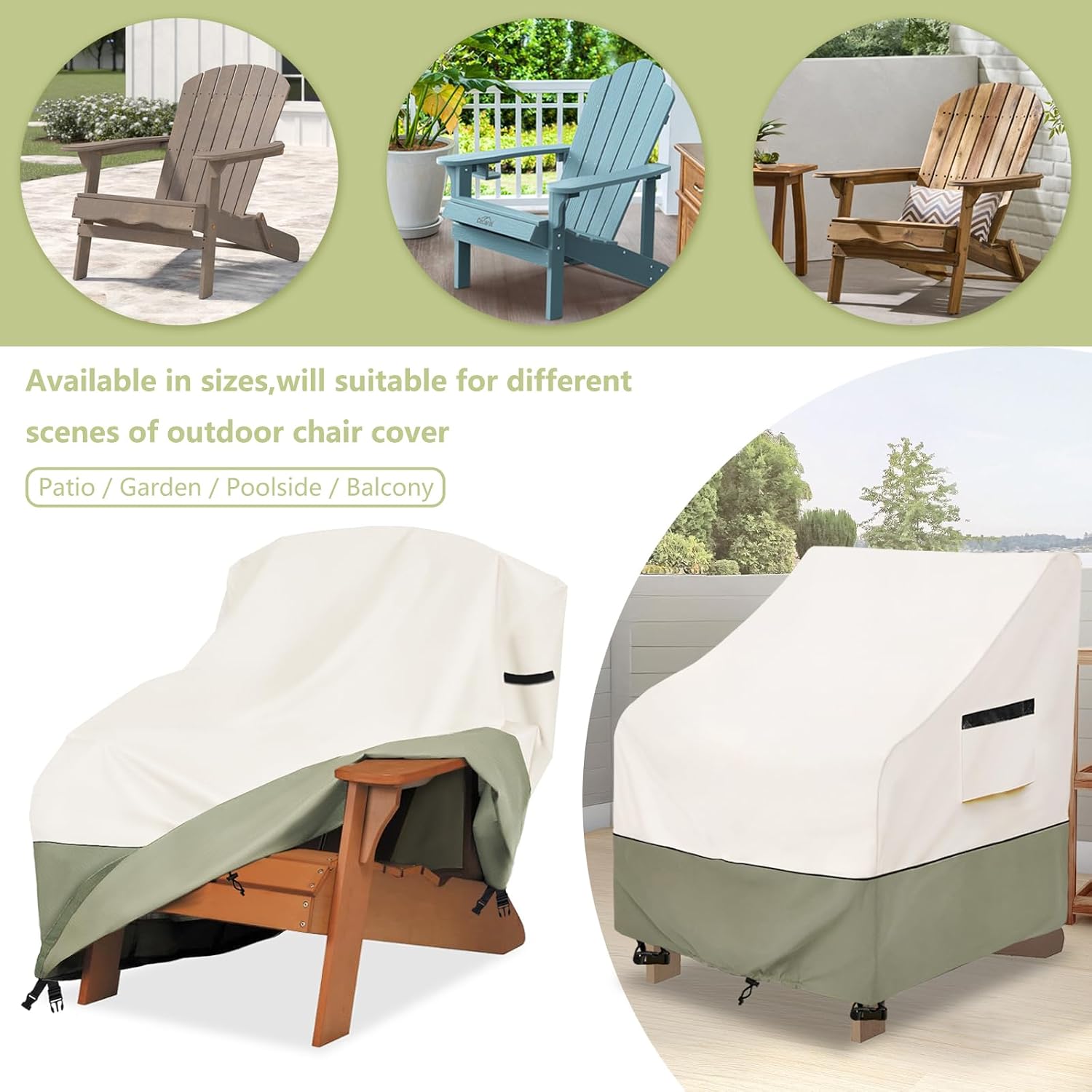 Detalle 2 de Owlcover Adirondack Chair Cover, 600D Waterproof, 30 x 34 x 36 Inches, Beige
