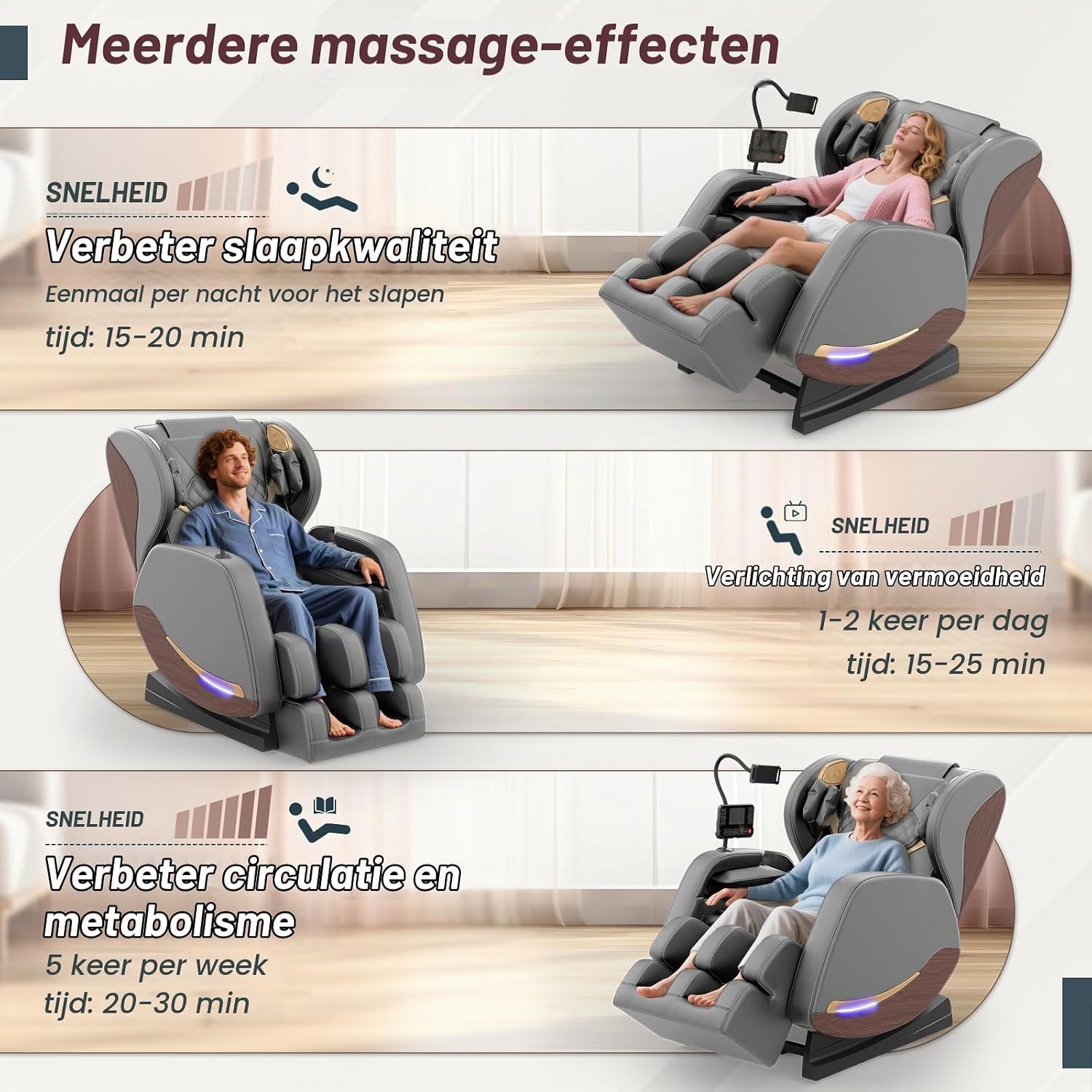 Detalle de yewglen massagestoel met 14 massagerollen, warmte en 8 airbags