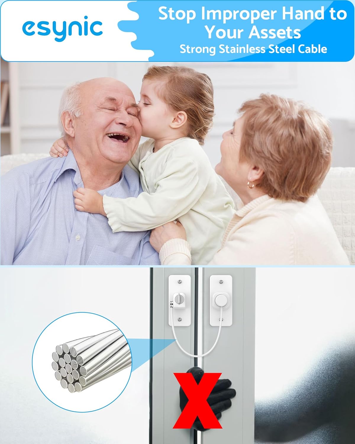 Detalle 2 de eSynic 10 Pack Window Locks for uPVC Windows – Self-Adhesive Cable Restrictors With Key Lock