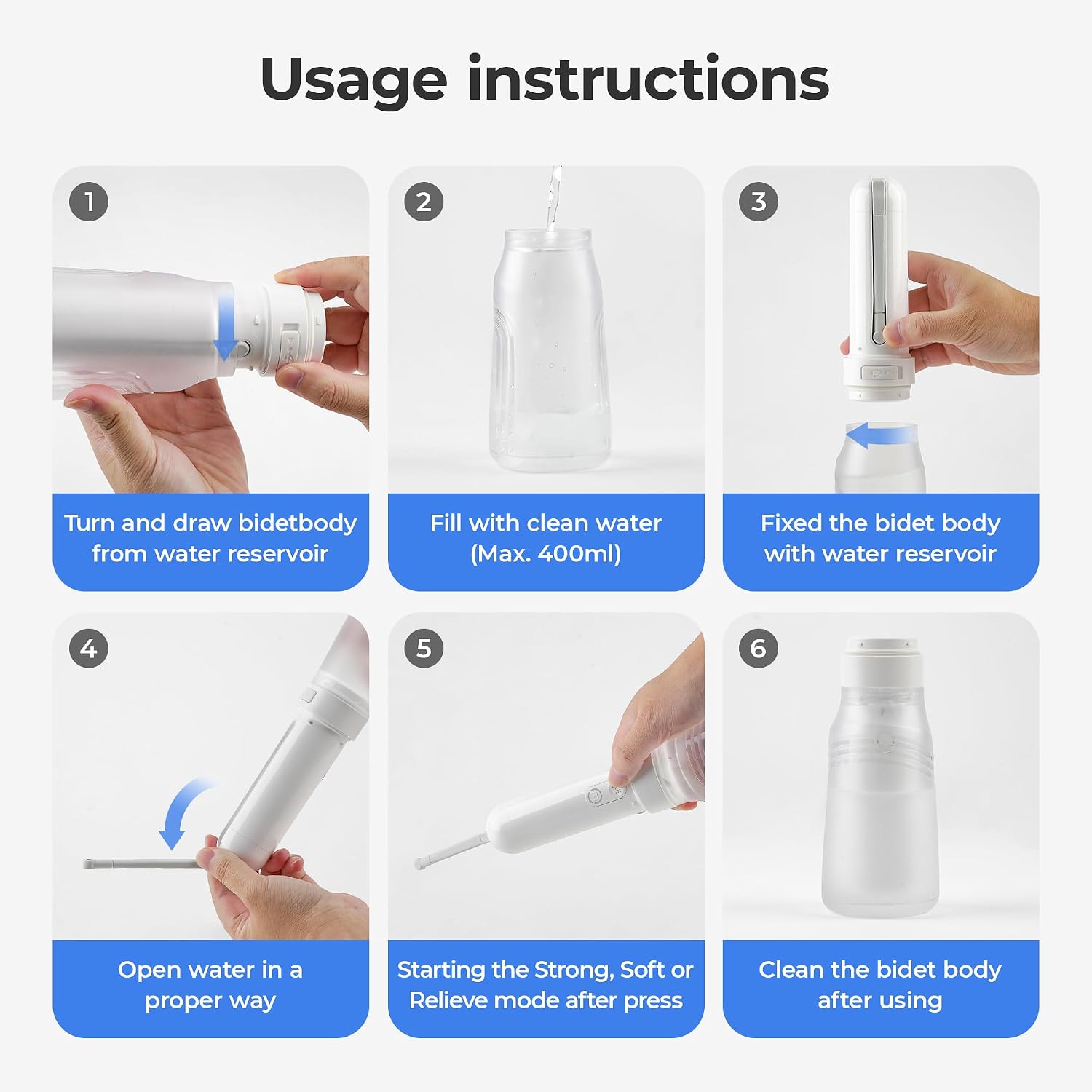 Thumbnail 4 de Omlite Large Capacity Portable Travel Bidet (400ml) – electric handheld rinse bottle with 3 pressure levels, IPX7