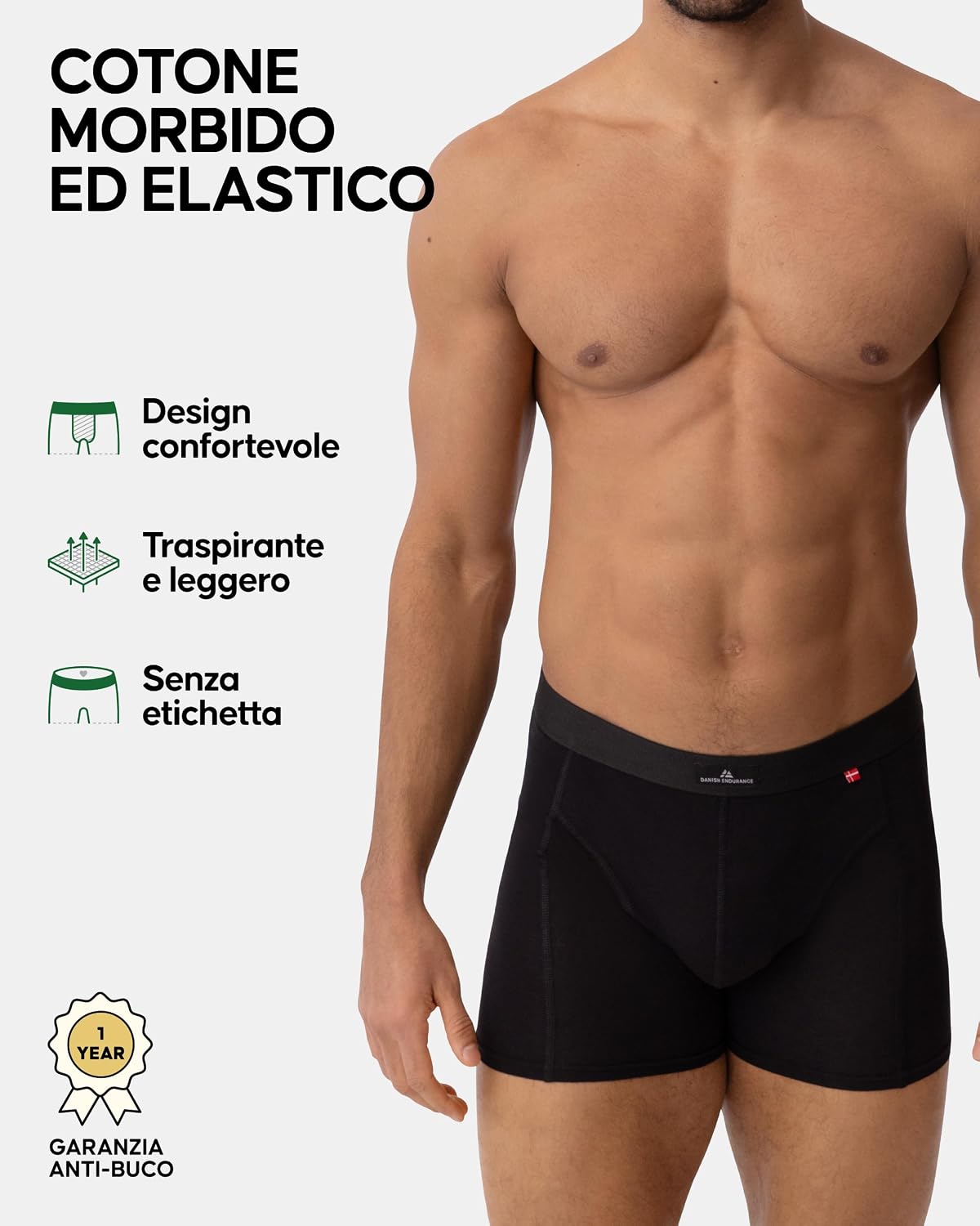 Detalle de Danish Endurance Boxer da Uomo in Cotone Premium – 3 Confezioni