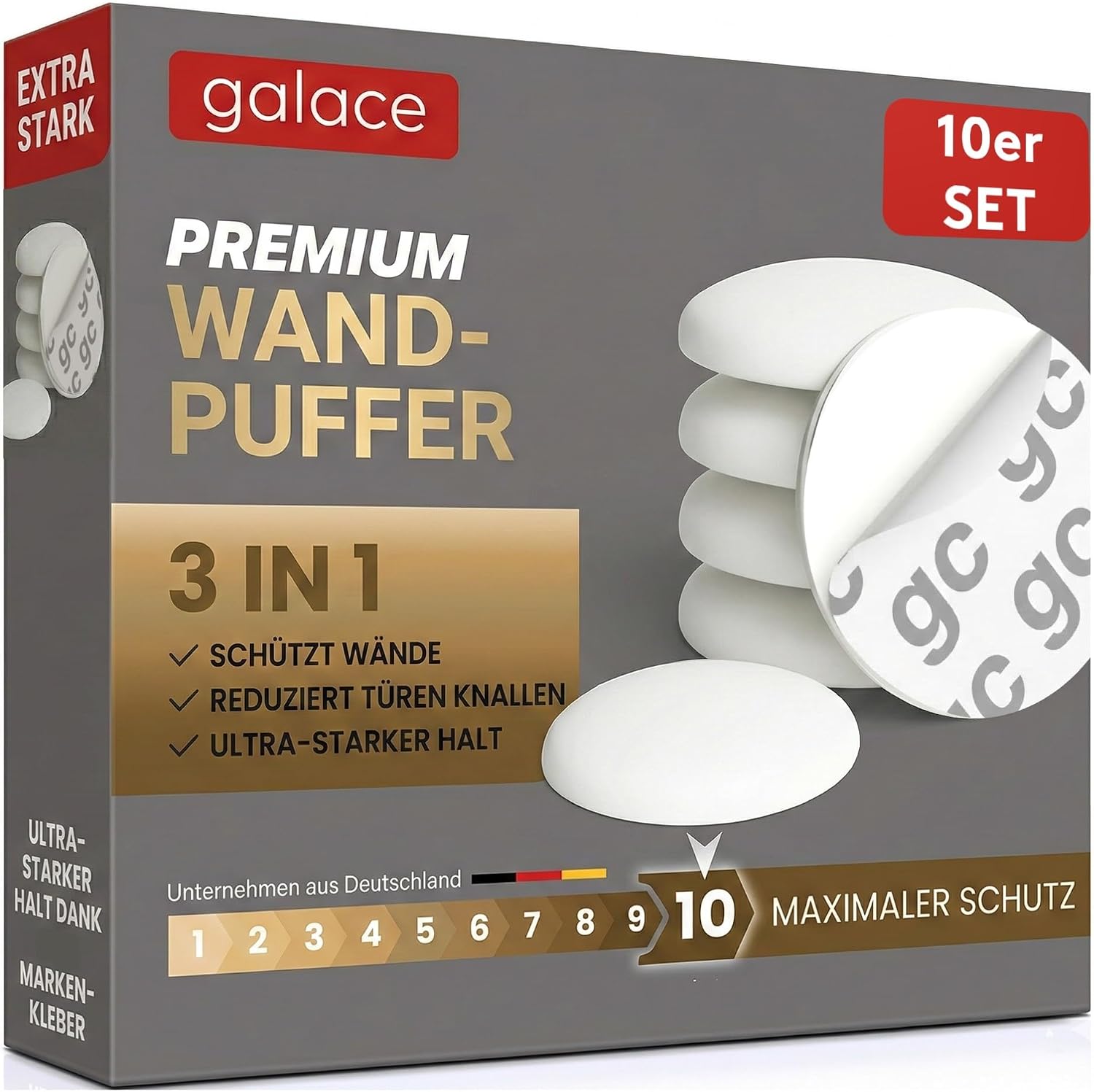 GALACE Fermaporta adesivo da muro bianco da 40 mm (10 pezzi) con gommini per paracolpi e anti-spifferi