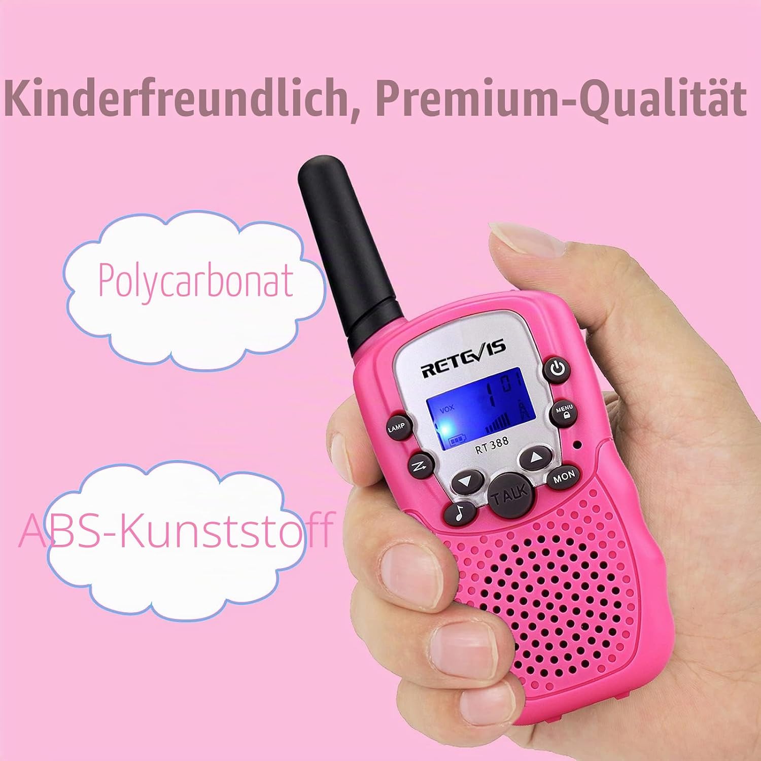 Thumbnail 3 de Retevis RT388 Walkie Talkie Kinder – 8 Kanäle, Taschenlampe, VOX, 2er Pack, Rosa