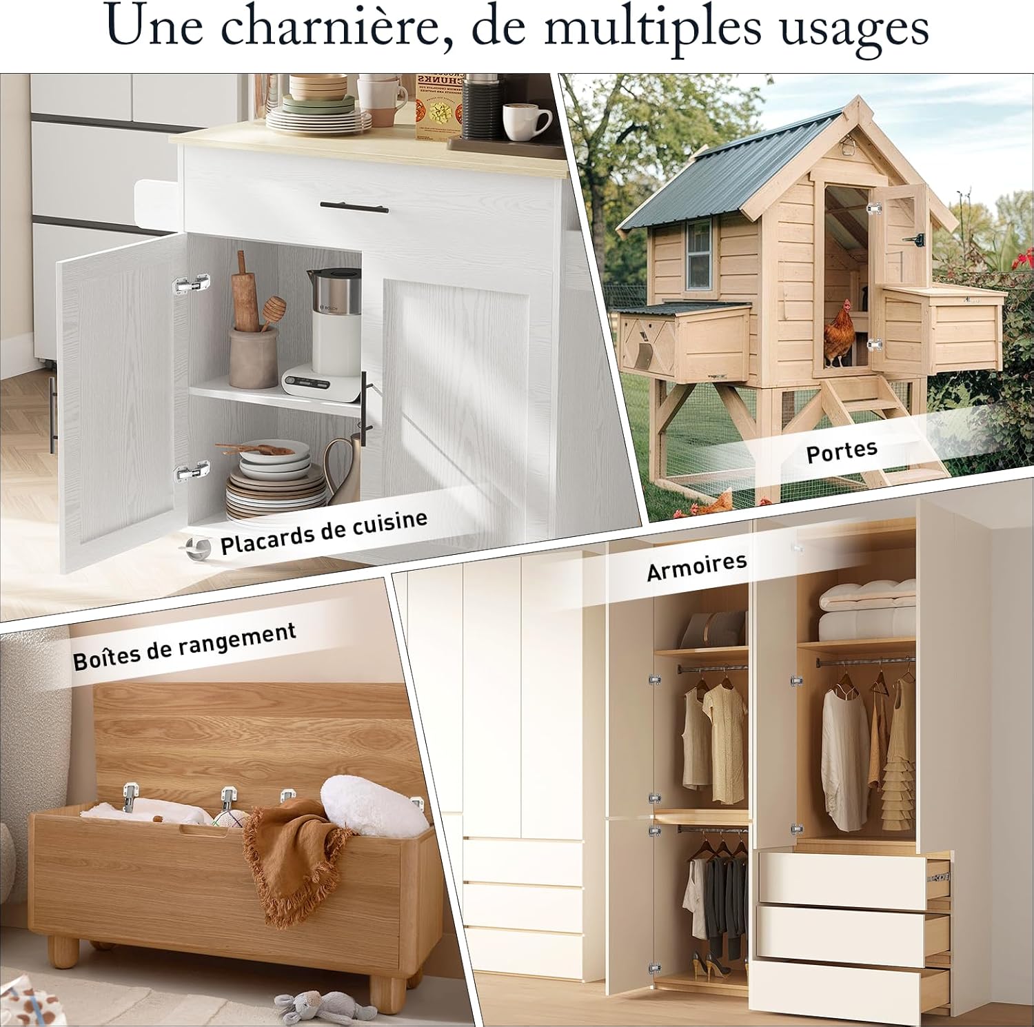 Thumbnail 6 de Wandefol Lot de 12 charnières à visser avec ressort, ouverture 90°, pour placards et portes intérieures