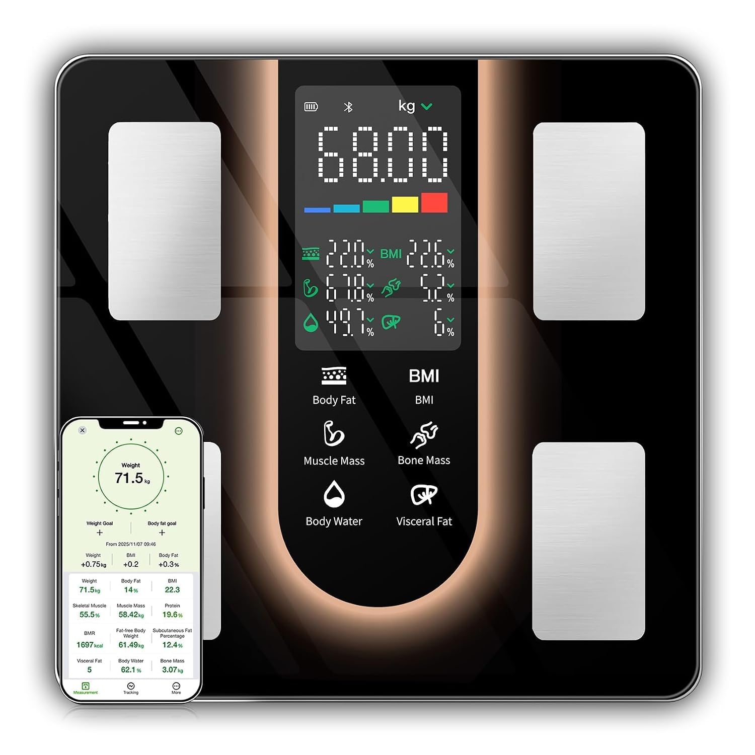 Detalle de LOBRULLT Smart Body Weight Scale, 5.8-Inch Display, Bluetooth, 23 Metrics