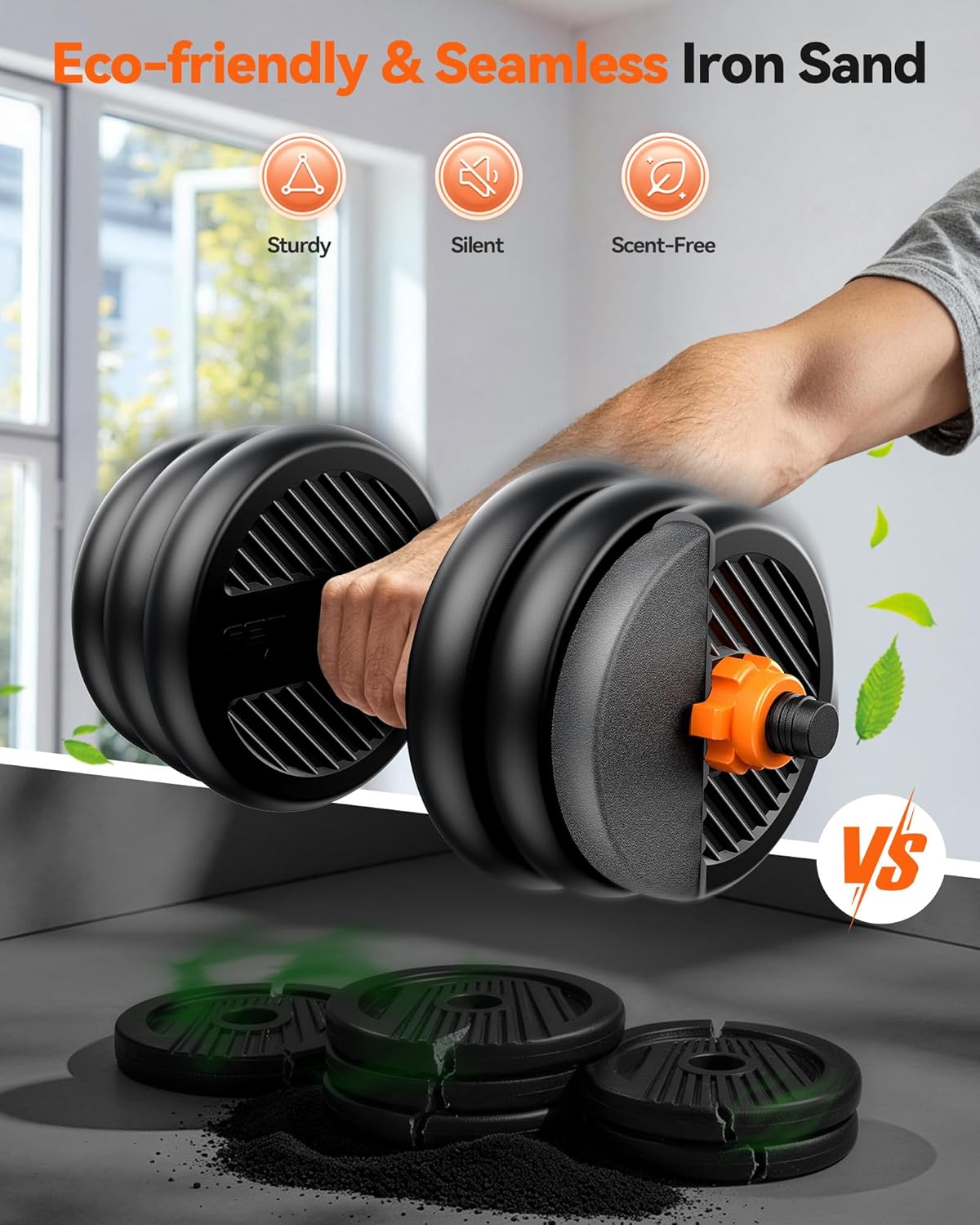 Detalle 2 de FEIERDUN DS2 Adjustable Dumbbells 5-in-1 Set (20/30/40/45/70/90 lbs) for Home Gym