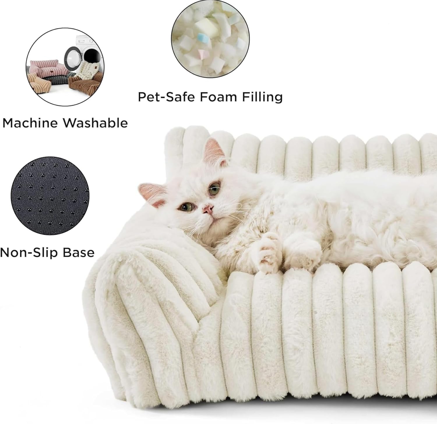 Thumbnail 3 de Uwenkjie Washable Pet Sofa Dog Bed & Cat Bed (75×50×20cm) with Non-slip Base – Off-white