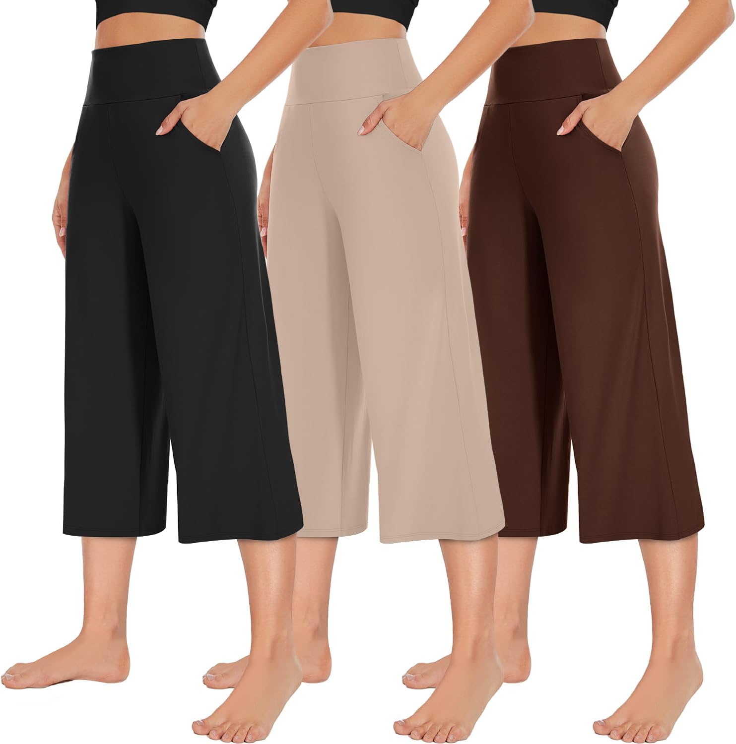 Detalle de NEW Young 3 Pack Women's Wide Leg Pants with Pockets High Waist Loose Sweatpants