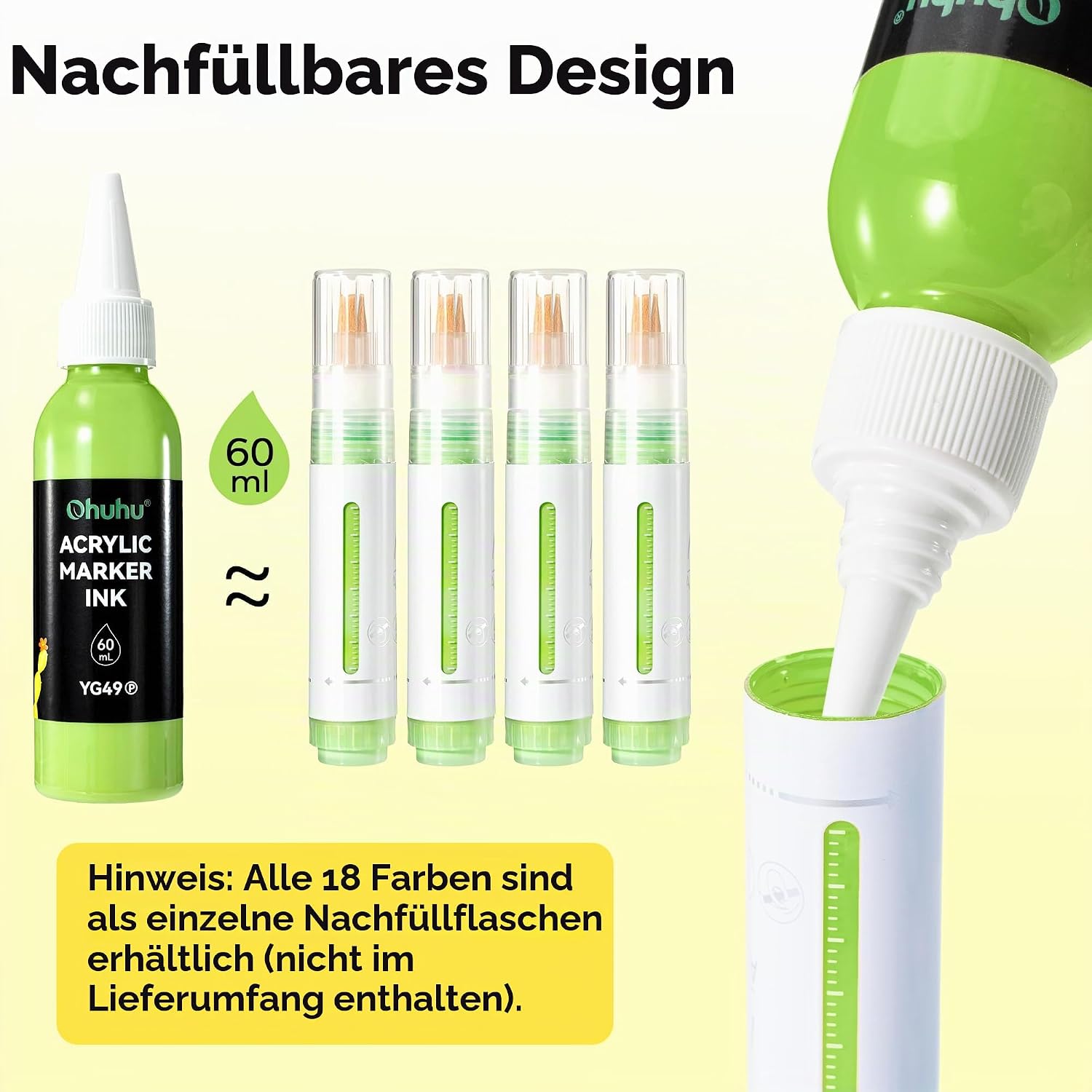 Detalle de Ohuhu Acrylstifte nachfüllbar – 18 Farben, 7 mm Meißelspitze/2 mm Wendespitze, wasserfest & lichtbeständig – Mauna Kea