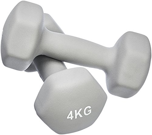 Detalle de Amazon Basics Neopren-Hanteln 4 kg – 2er-Set, hexagonale Grifffläche, Grau