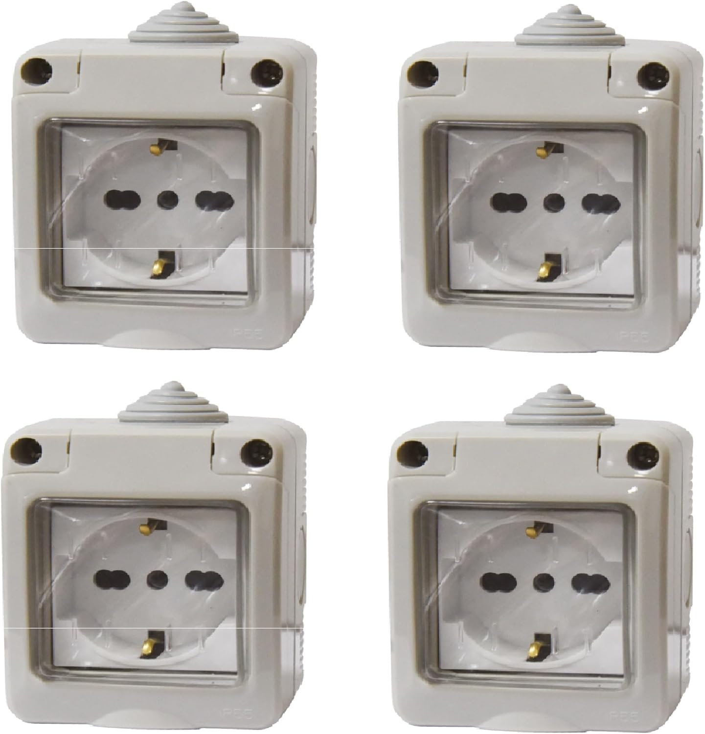 Thumbnail 5 de Cassetta Elettrica IP55 con Sportellino, 3 Moduli: Presa Schuko P40 + Presa Bipasso 10/16A — Kit Pronto per Montaggio