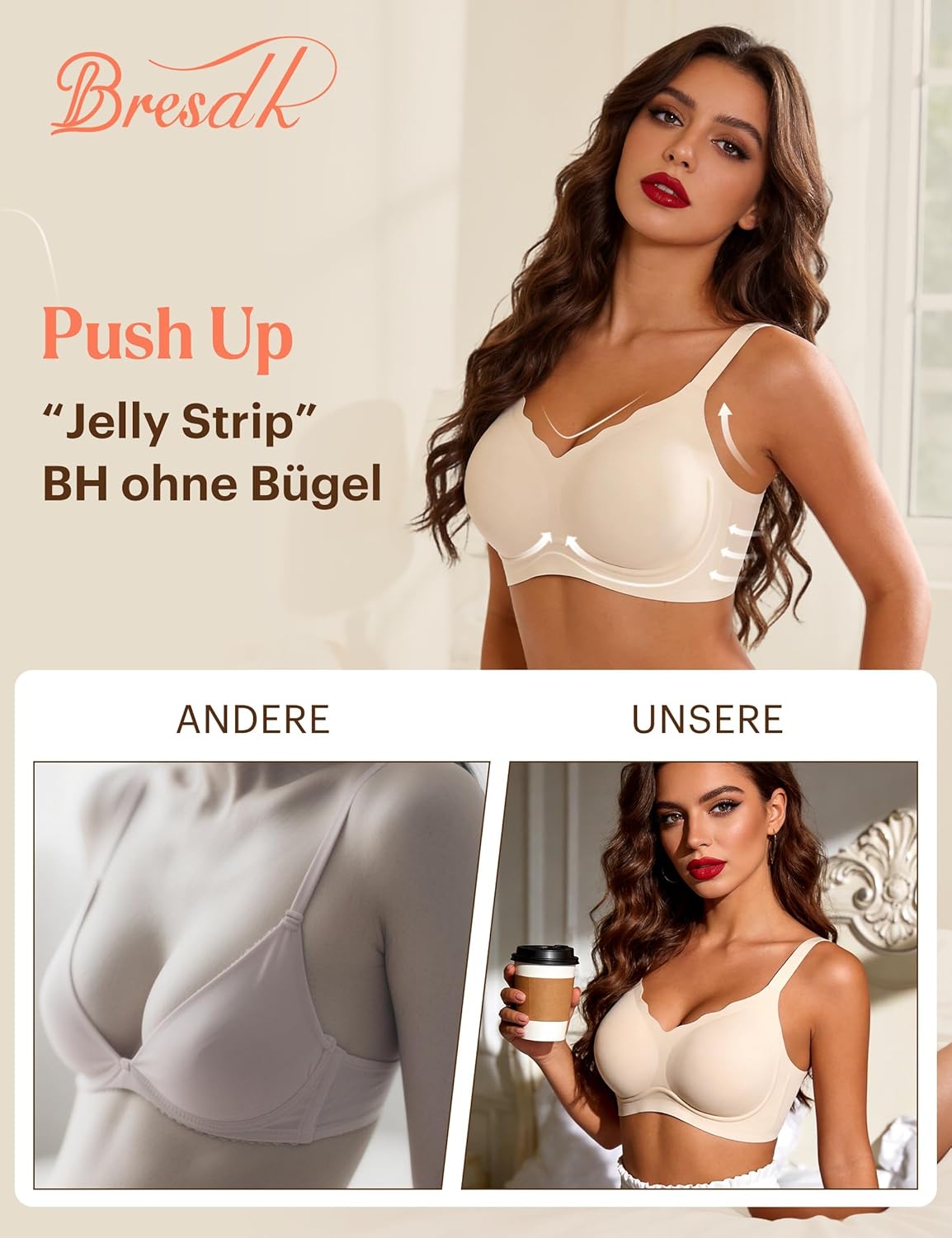 Thumbnail 2 de Bresdk Soutien-Gorge Femme sans Armatures – Maintien renforcé, bonnet intégré et rembourrage