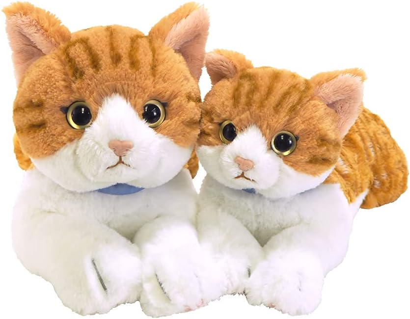 Detalle de サンレモン ひざねこ チャシロ S P-7822 猫のぬいぐるみ、縞模様とゴールドアイ