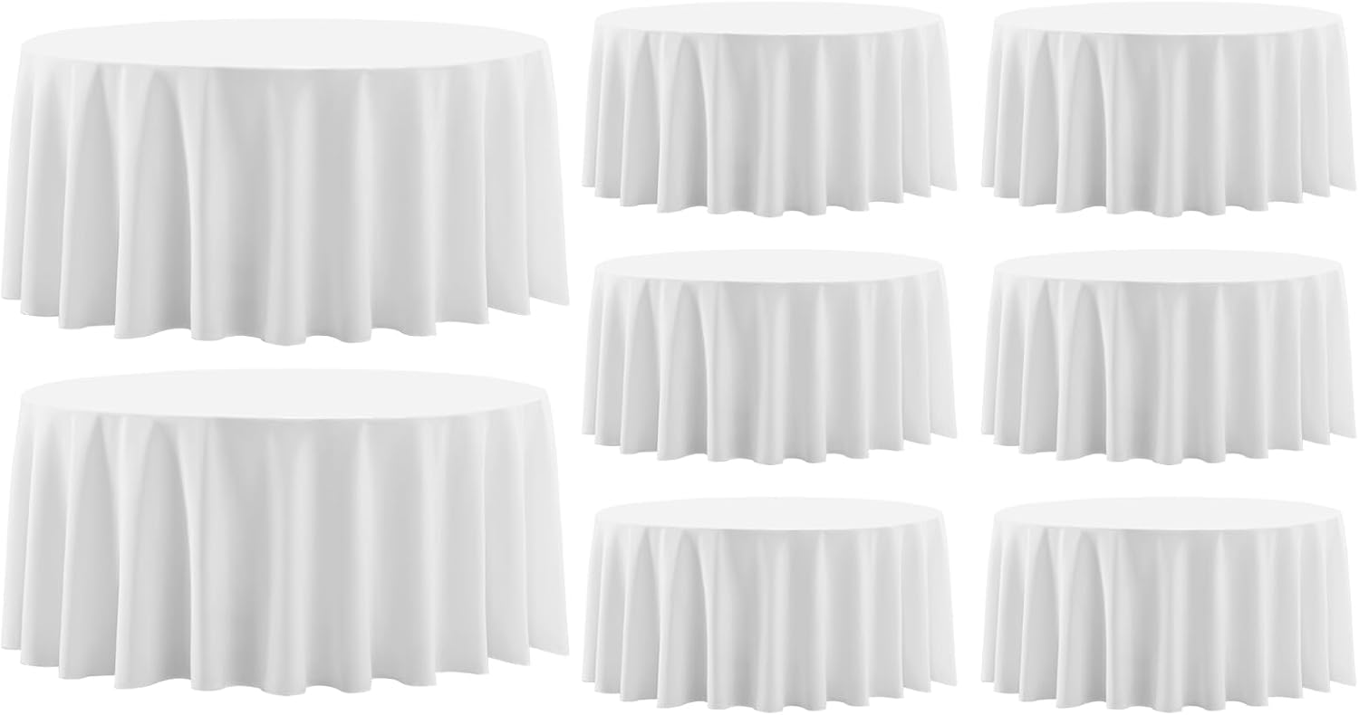 Imagen de Aocoz Round Tablecloth 132 Inch, 8 Pack — White, Washable Polyester Linen Look en OfertitasTOP