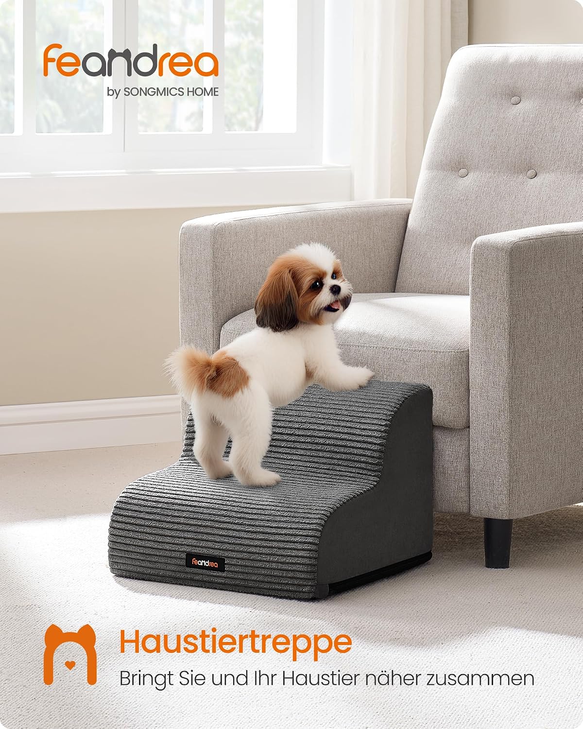 Detalle 2 de Feandrea Hundetreppe mit 2 Stufen (schiefergrau) – wasserdicht, rutschfest, abnehmbarer & waschbarer Bezug, geringe Neigung PPS002GN01
