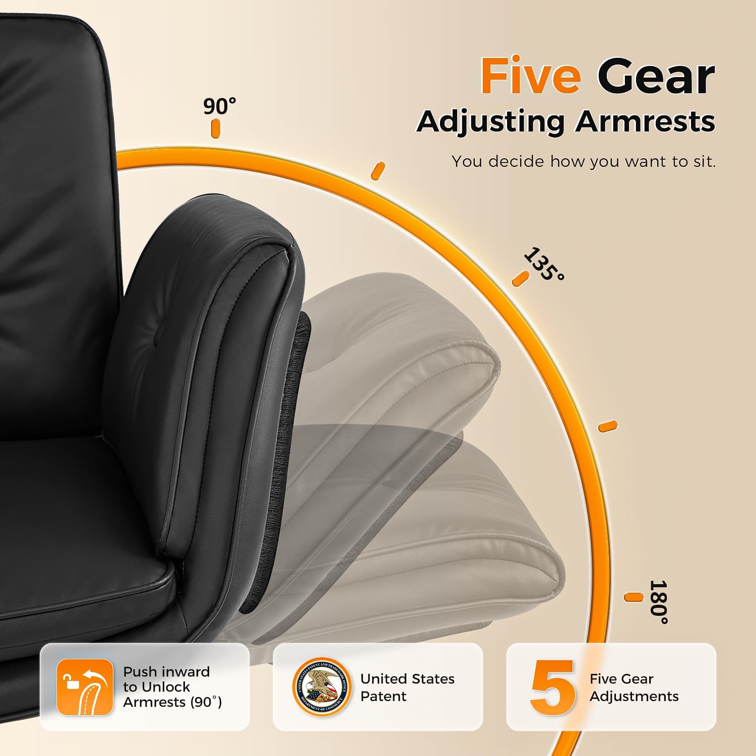 Thumbnail 6 de amseatec Criss Cross Chair with Natural Sisal Cat Scratch Pad, 5-Gear Adjustable Armrests, 360° Silent Casters — Black