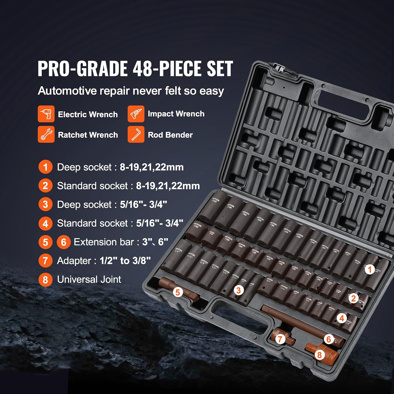 Thumbnail 2 de VEVOR Impact Socket Set 48-Piece, 3/8" Drive
