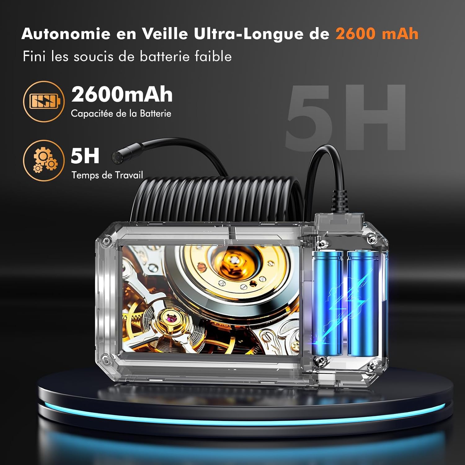 Thumbnail 5 de iWarmbase Caméra endoscopique 4,3" 1080 HD avec 8 LED réglables, câble semi-rigide 5 m, IP67, batterie 2600 mAh