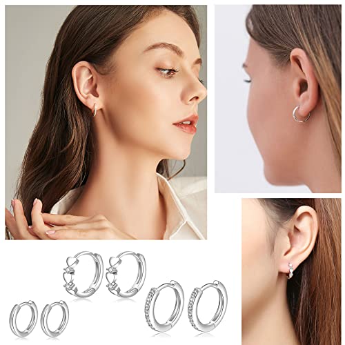 Detalle 2 de PABBEU 3 Pairs Sterling Silver Hoop Earrings Hypoallergenic Huggie Sleeper Earrings