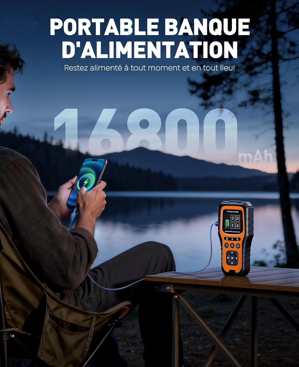Detalle de Booster Batterie Voiture avec OBD2 Diagnostic TK40 — Démarreur 7000A et Diagnostic OBD2