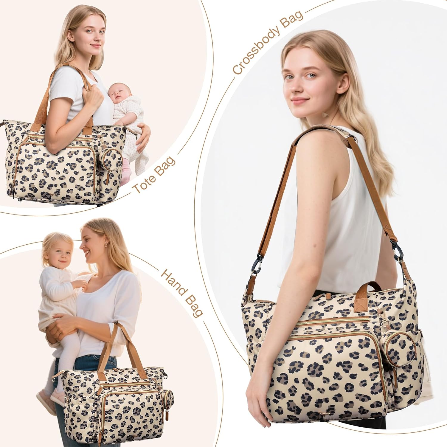 Detalle de Tonyeee Wickeltasche mit Schnullertasche, Wickelunterlage und isolierten Fächern – multifunktionaler Wickelrucksack (Leopard)