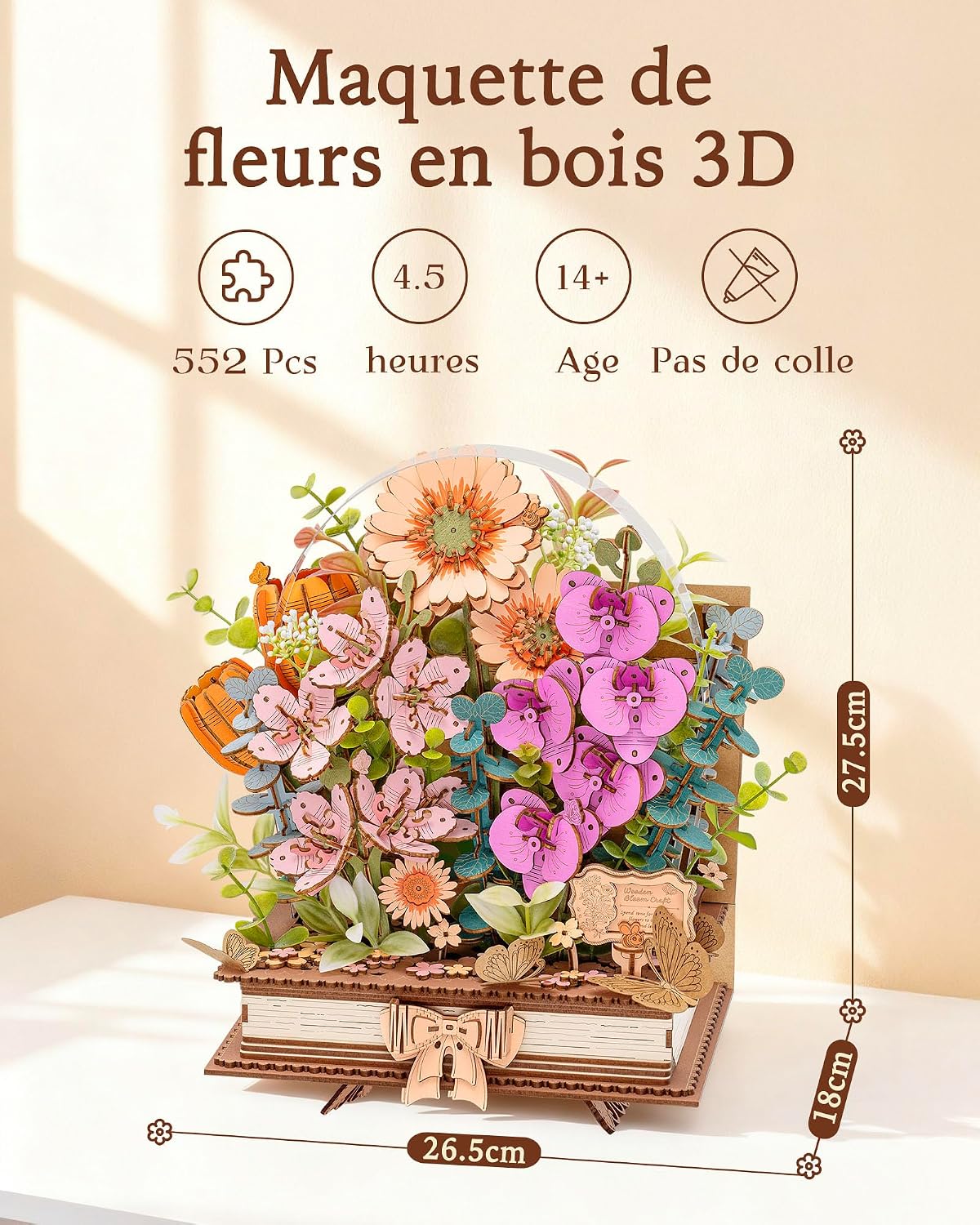 Thumbnail 1 de ROWOOD Puzzle de fleurs en bois 3D – Livre de floraison à monter soi-même