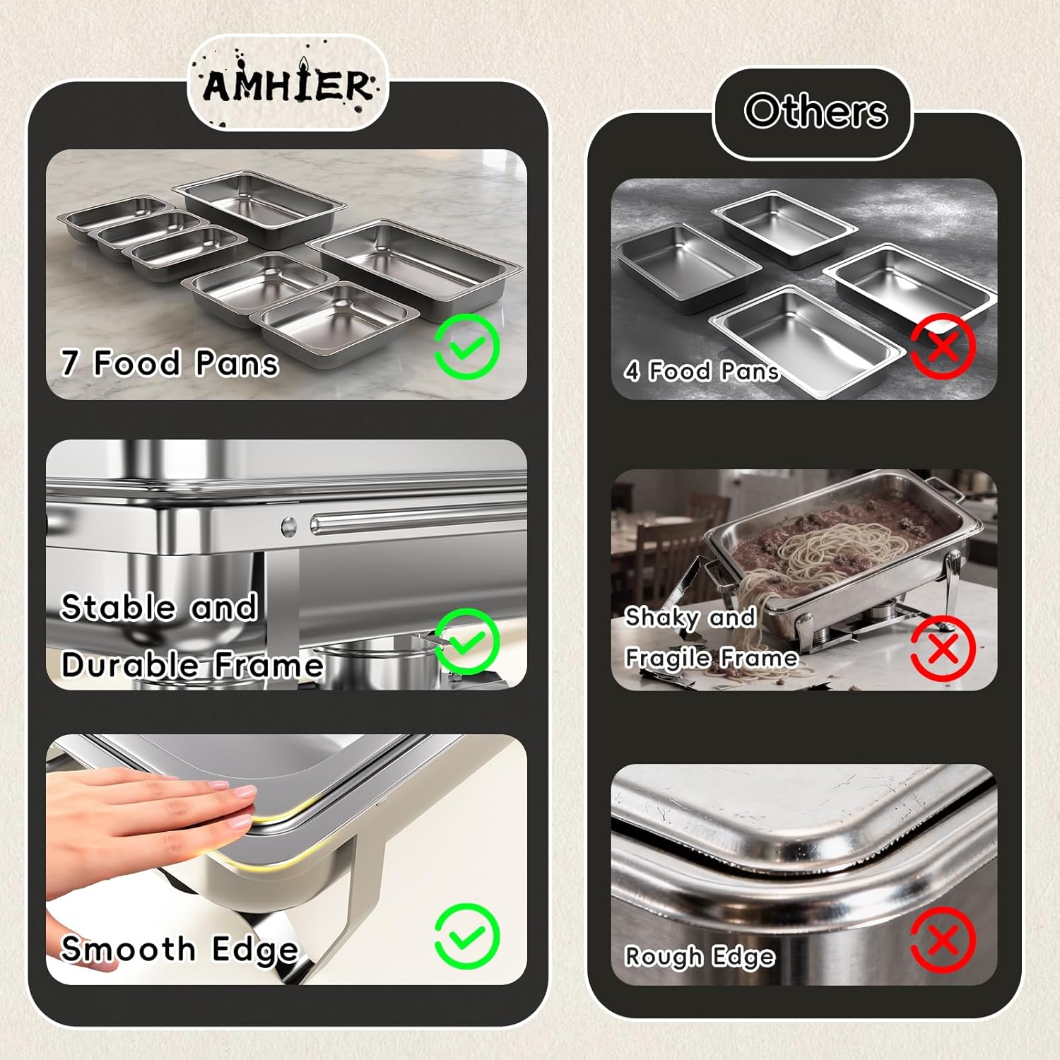 Detalle de Amhier 9Qt Chafing Dishes for Buffet, 4-Pack in Silver