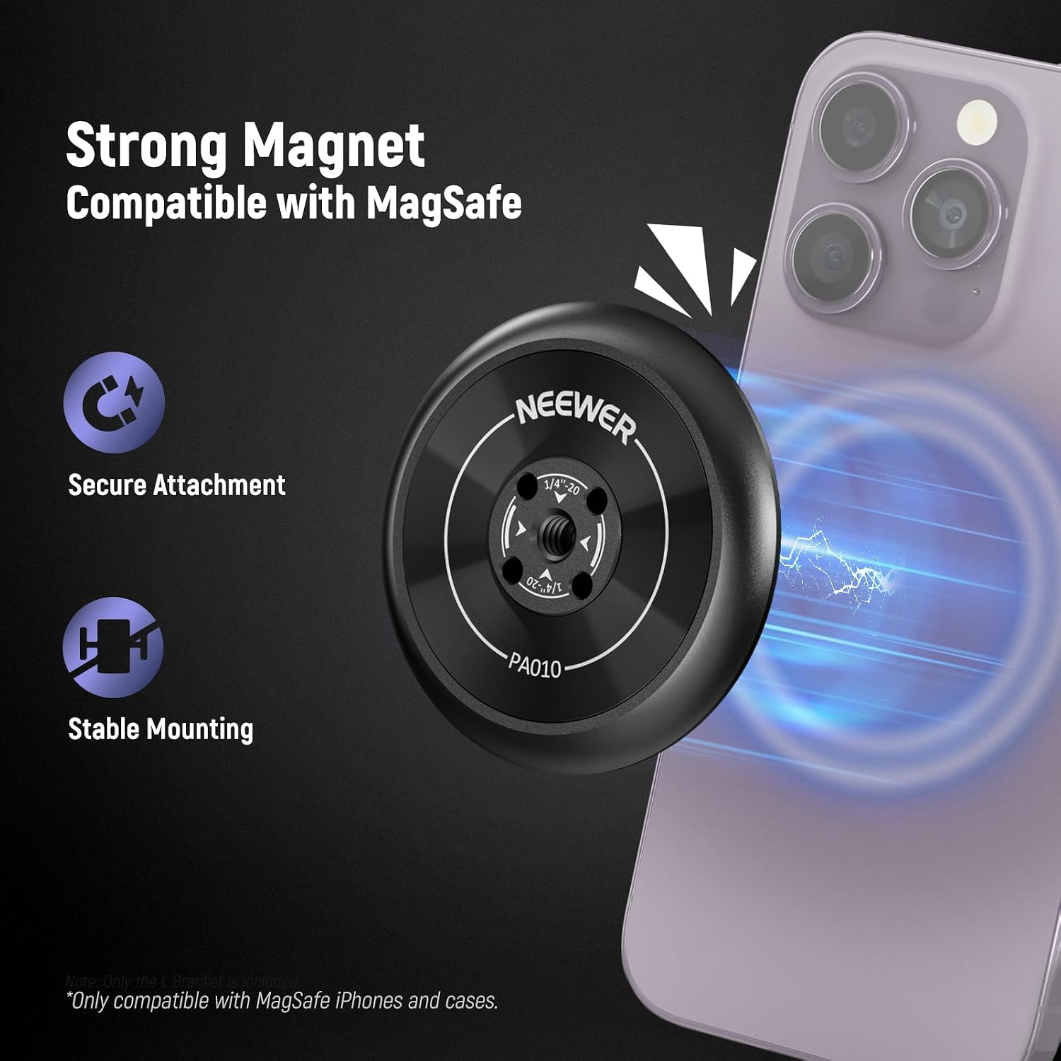 Detalle de NEEWER PA010 マグネット式スマートフォン三脚マウント 1/4インチネジ・粘着リング付き・2個セット