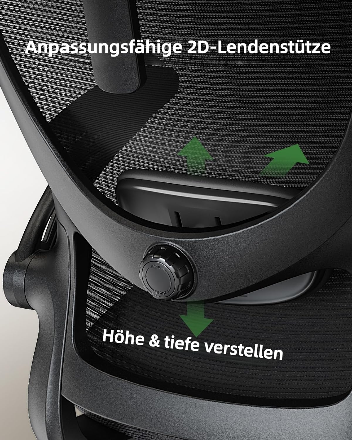 Detalle de Marsail ergonomischer Bürostuhl mit verstellbarer Lordosenstütze, Kopfstütze und 2D-Armlehnen (schwarz)