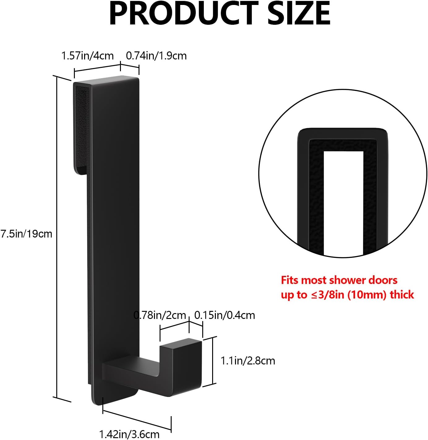 Detalle 2 de PMMASTO Shower Door Hooks, 7.5-Inch Black Stainless Steel, 2-Pack