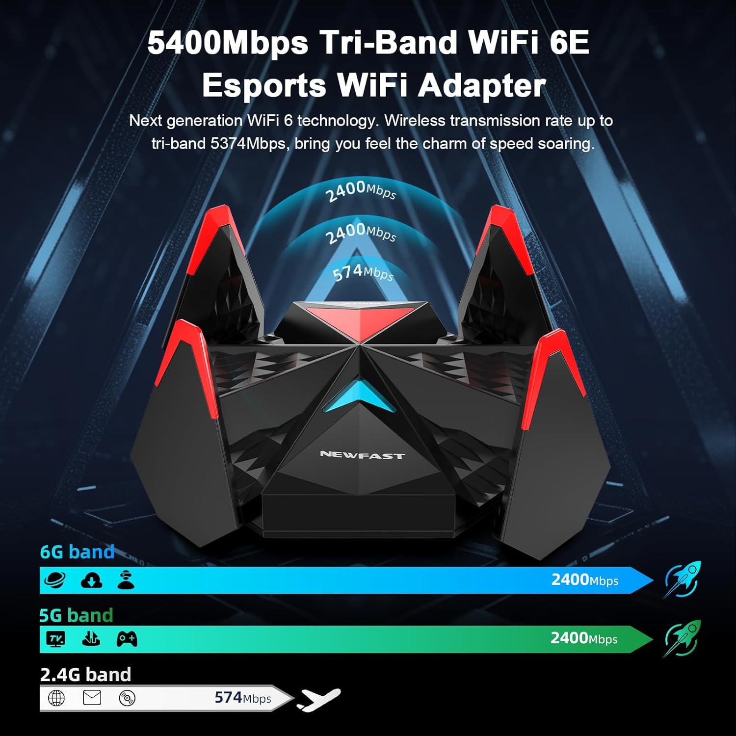 Thumbnail 1 de NEWFAST AXE5400 USB 3.0 WiFi 6E Dongle with Gigabit Wi-Fi (6G/5G/2.4G) for Windows 10/11