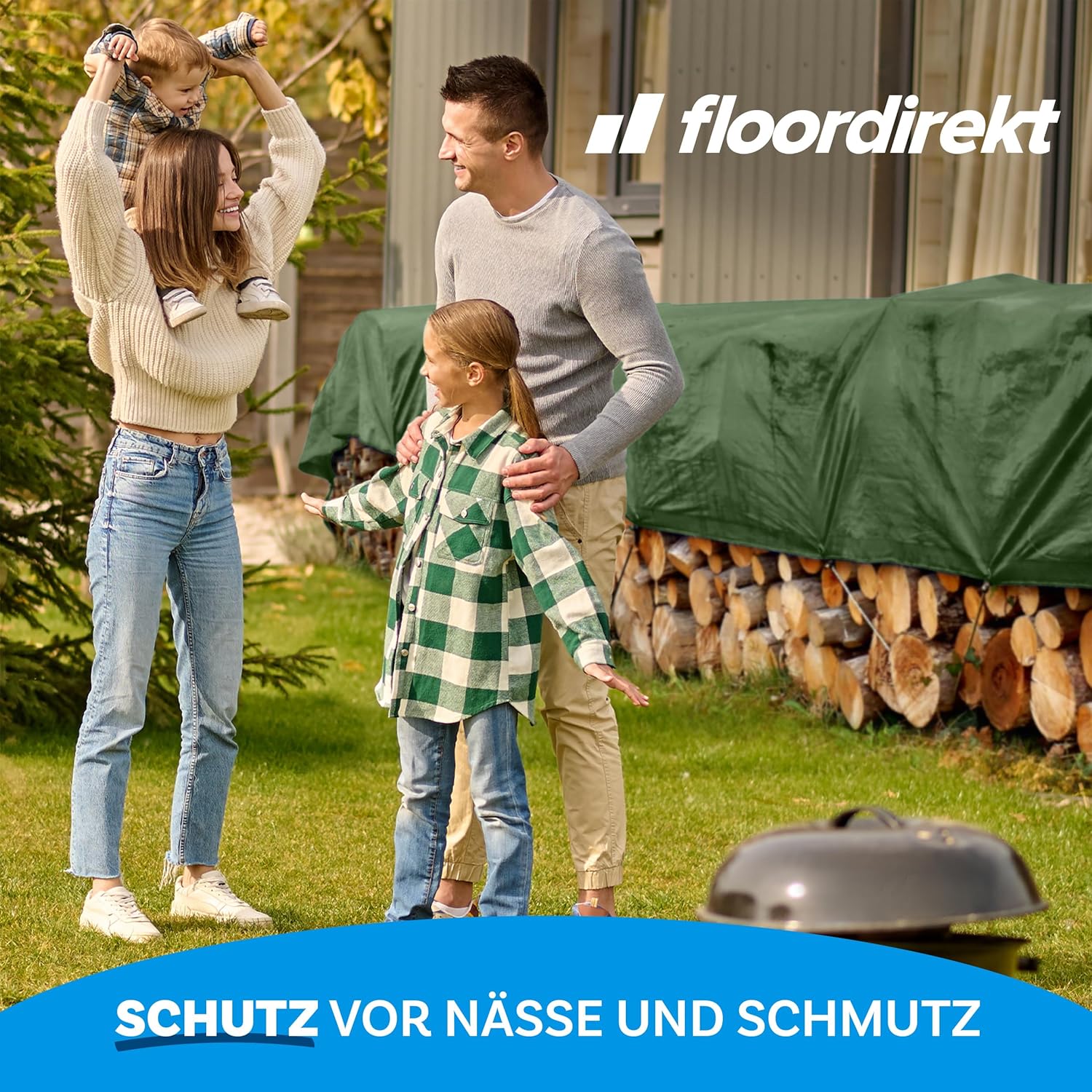 Thumbnail 6 de Floordirekt Abdeckplane / Gewebeplane mit Ösen – wasserdichte Zelt- und Bootsunterlage für Camping & Garten (z. B. 3x4 m, 12 m², 240 g/m², grün)