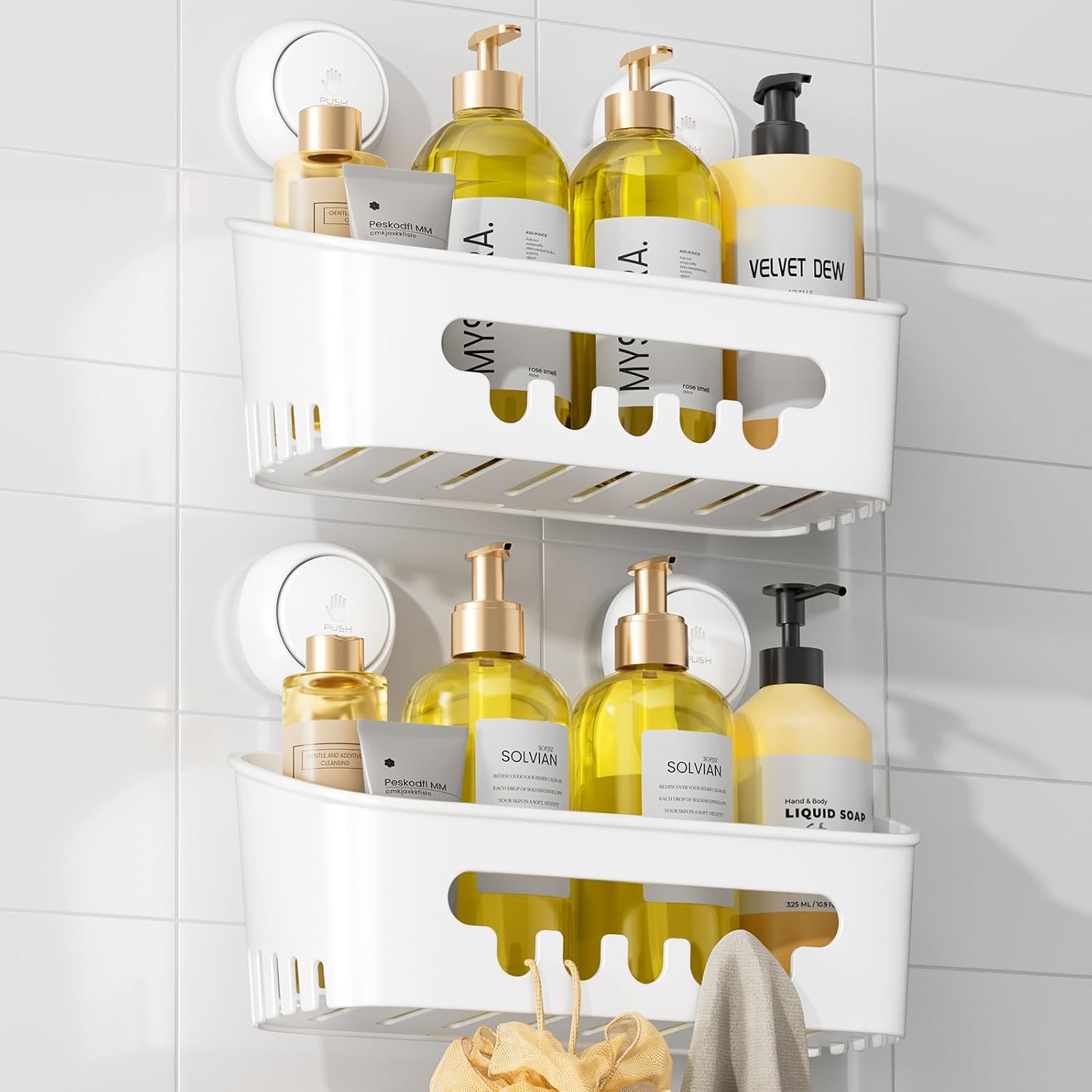 Detalle de TAILI Shower Caddy Suction Cup 2 Pack Heavy-Duty Bathroom Shower Organiser, White