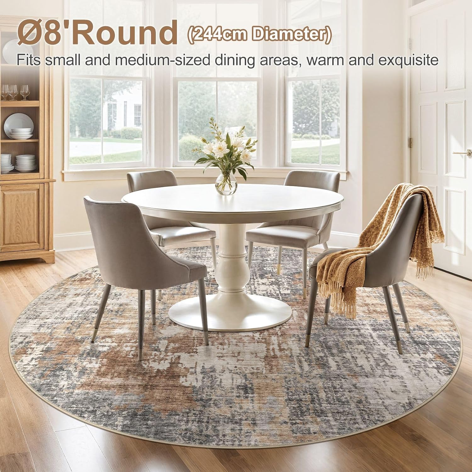 Detalle 2 de DMOYEST 8ft Round Washable Low Pile Area Rug (Grey Brown) for Living Room, Bedroom, and Office
