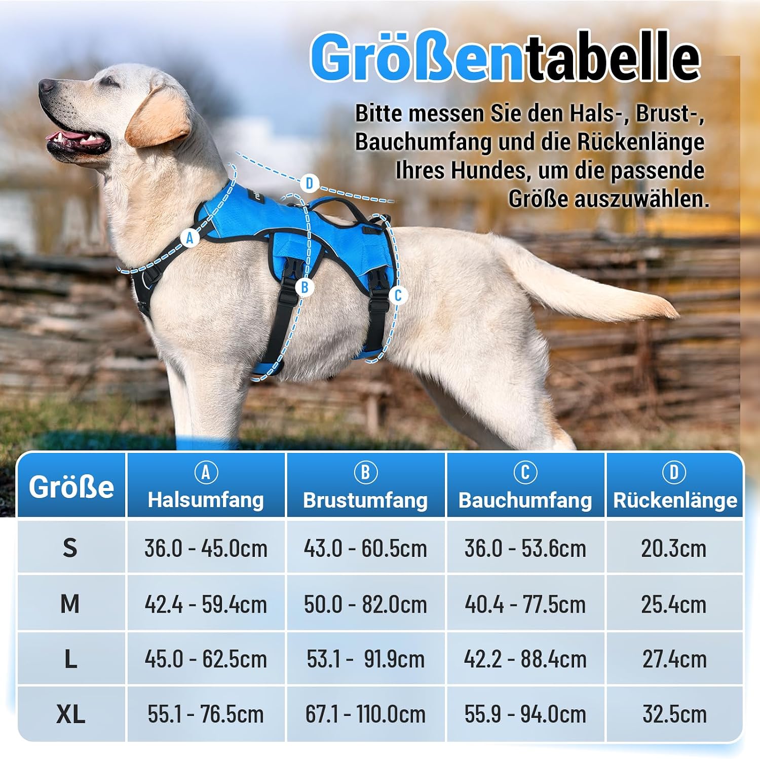 Detalle 2 de rabbitgoo Ausbruchssicheres Hundegeschirr mit Griff, gepolstert – Größe L (blau)