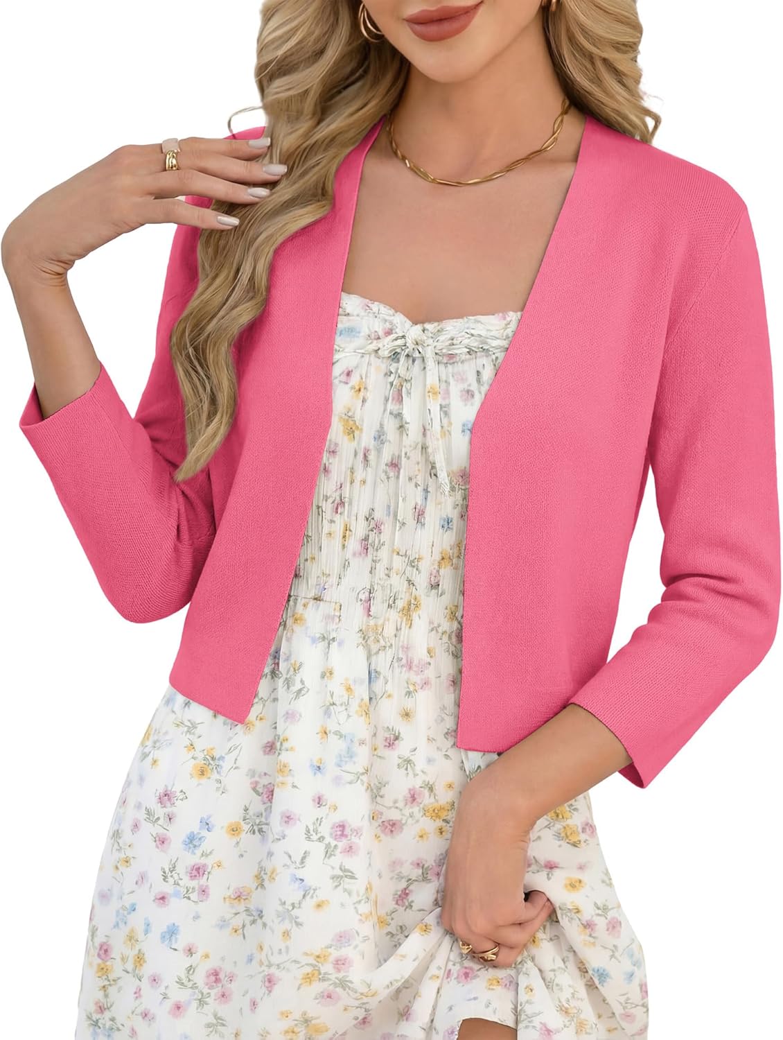 Thumbnail 6 de GRACE KARIN Elegante V-Ausschnitt Strickjacke Festlich 3/4 Ärmel – Bolero für Hochzeitsgäste