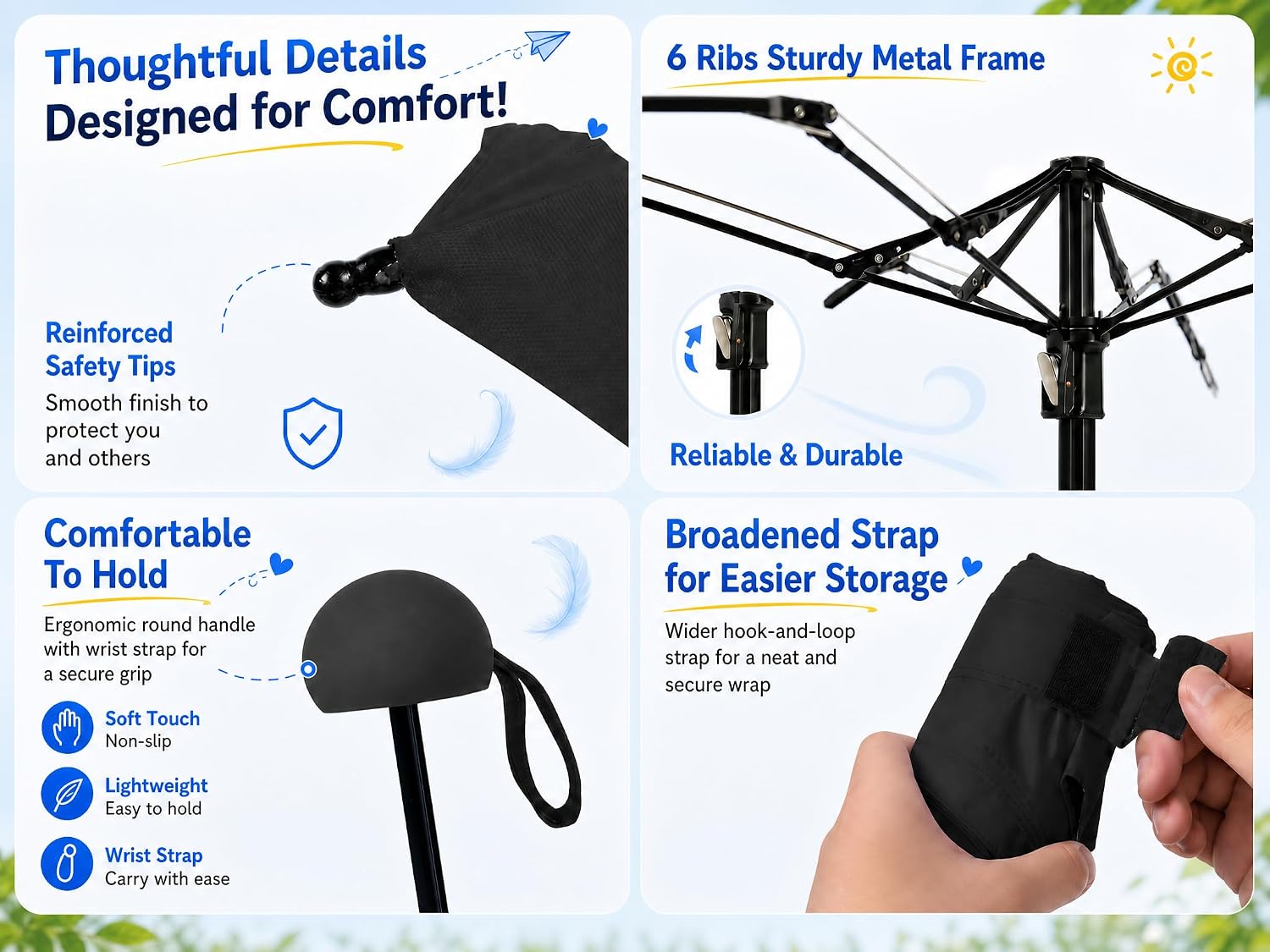 Detalle 2 de BAODINI Travel Essentials Mini Umbrella: Ultralight UV-Blocker Wallet-Size Protection