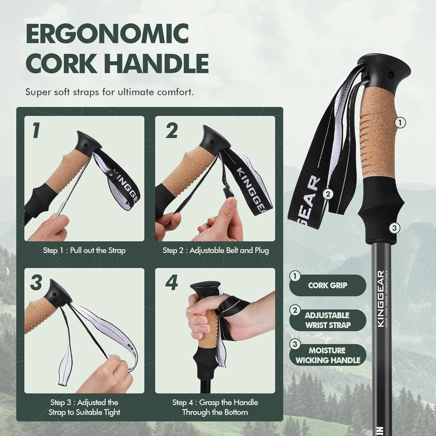 Thumbnail 5 de KINGGEAR Nordic Walking Stick TP1: Adjustable 7075 Aluminum Trekking Poles