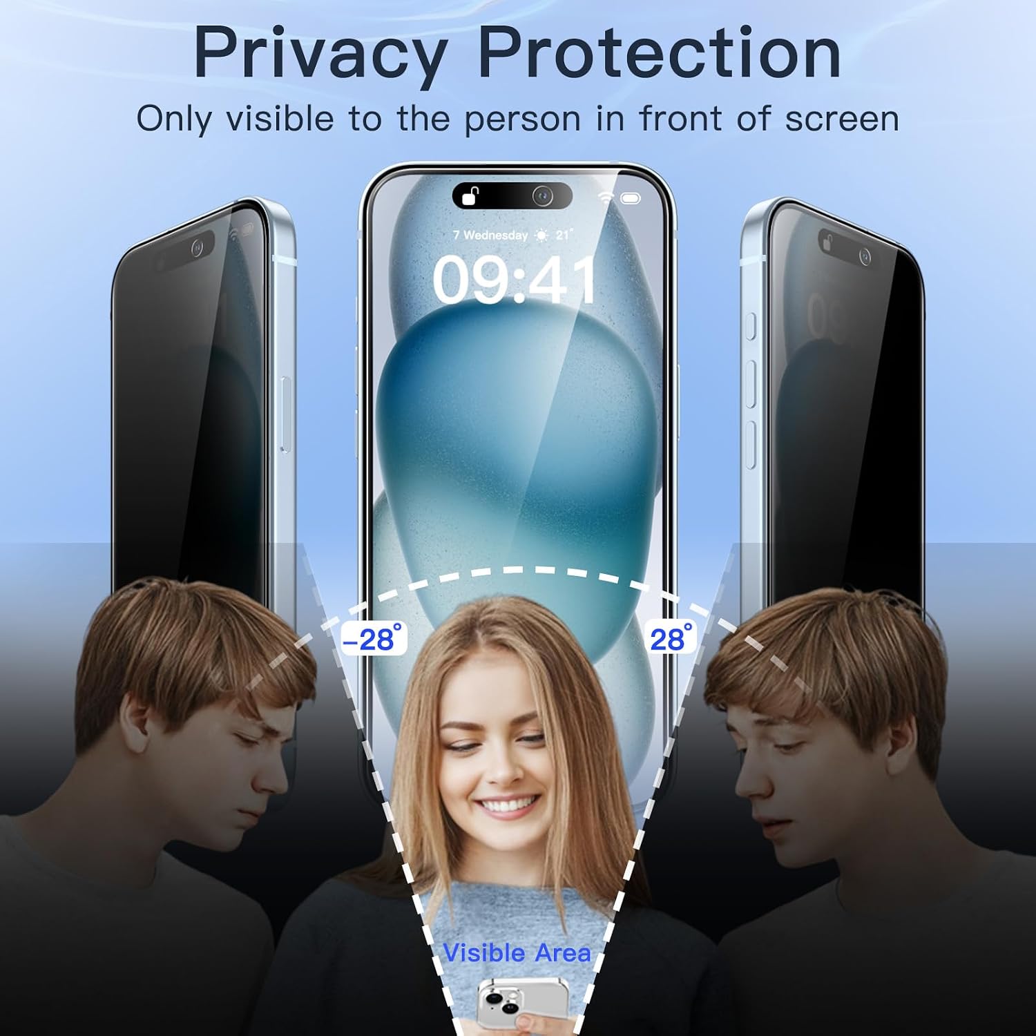 Detalle 2 de JETech 1265- Privacy Screen Protector for iPhone 15 Plus, 9H Glass, 2-Pack
