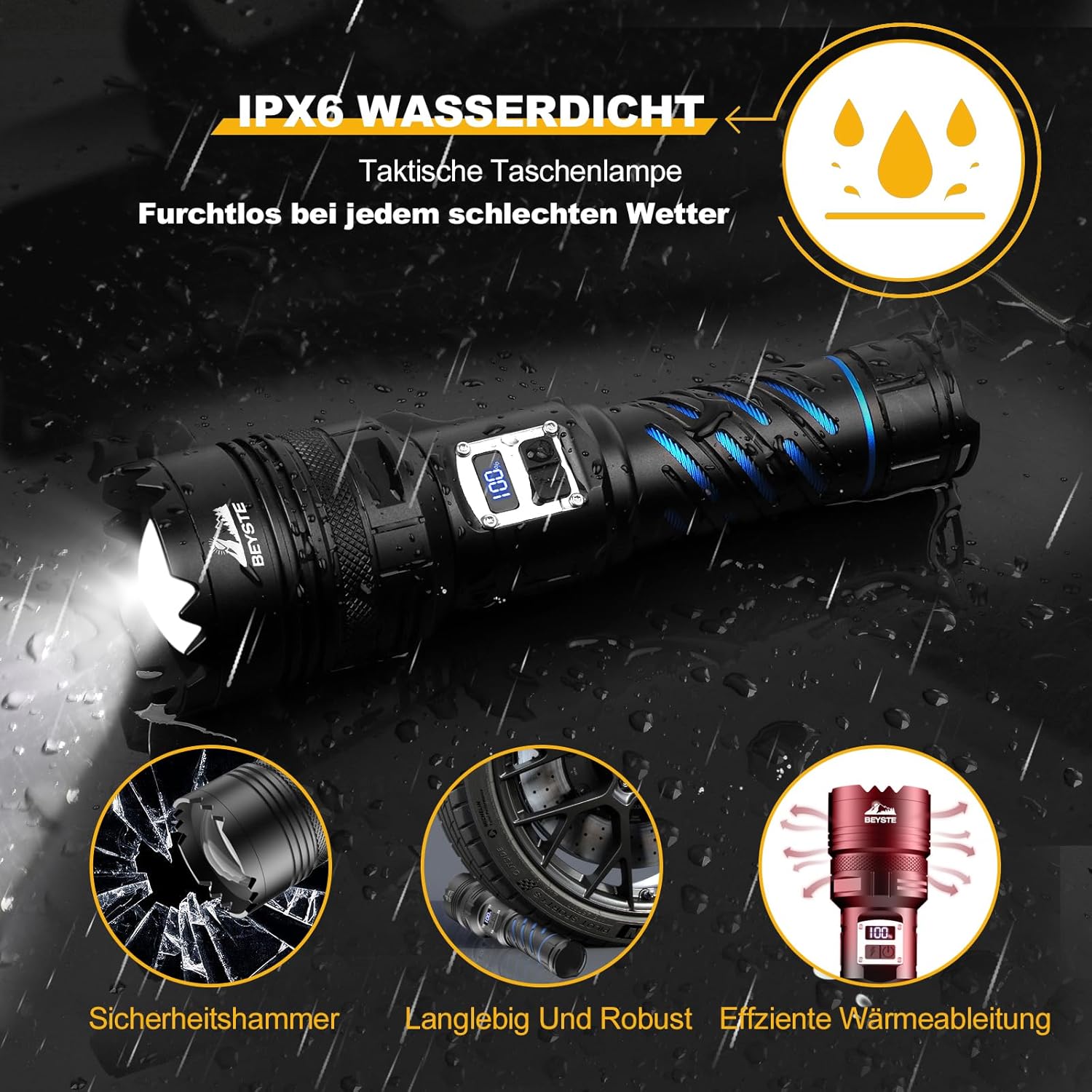 Thumbnail 6 de BEYSTE A10 Lampe torche LED rechargeable ultra puissante XHQ100.2 (1 000 000 lumens) + torche compacte 800 lumens